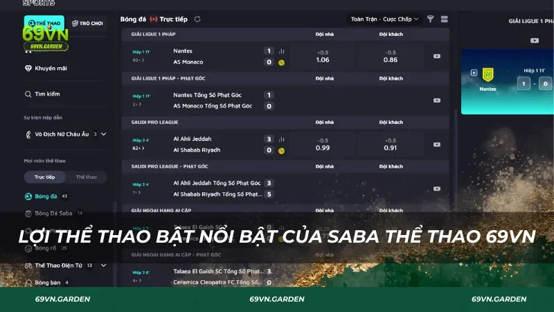 Lợi thế nổi bật của SABA thể thao 69VN