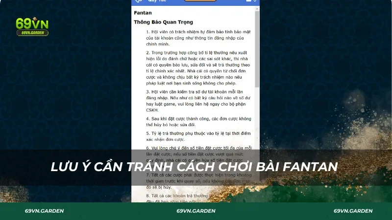 Lưu ý cần tránh cách chơi bài Fantan 